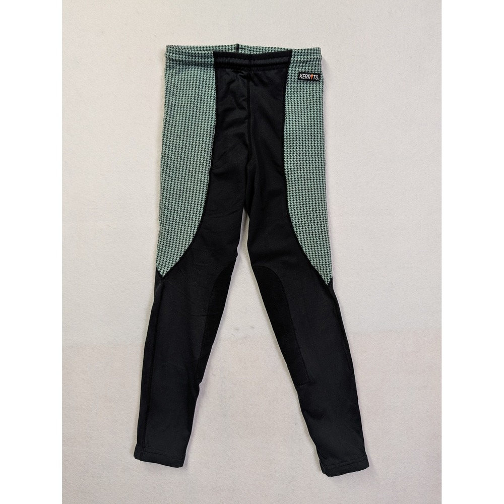 Kerrits Youth Riding Breeches Pants Sz L Houndstooth Knee Patch Black Green USA
